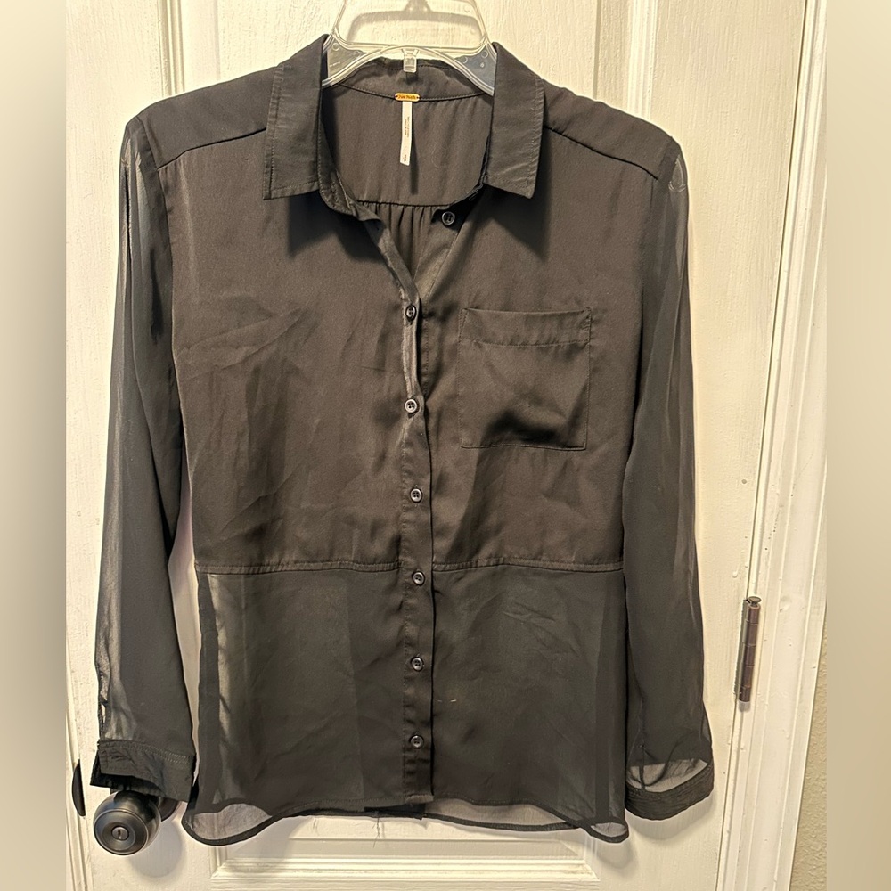 Free People Black Sheer Blouse